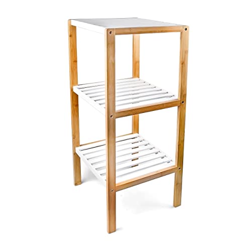 Relaxdays Scaffale da Bagno in bambù, HLP: 80 x 33 x 34 cm, 3 Ripiani, Mobiletto Salvaspazio Cucina, Naturale Bianco, Legno
