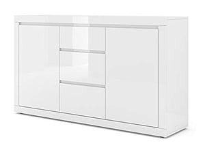BIM Furniture Cassettiera Bello Bianco III 150 cm Credenza Highboard Armadio Bianco opaco Bianco Lucido Due Ripiani TRE Cassetti Italiano