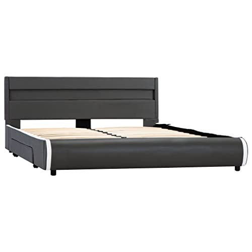vidaXL Giroletto con LED Elegante Robusto Contemporaneo con Telecomando Telaio Imbottito Struttura Letto Antracite in Similpelle 140x200 cm