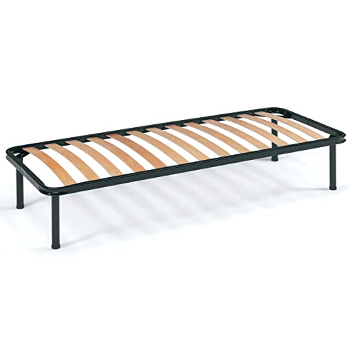 SomnusSana - Rete letto singolo 80x190 a doghe in legno multistrato Ortopedica - Struttura in acciaio con piedi altezza 35cm - 100% Made in Italy