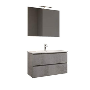 MaMa Store Atena Mobile sospeso con lavabo, Specchio e Lampada LED, Laminato Grigio Cemento L. 101 X P. 47 X H. 53 cm