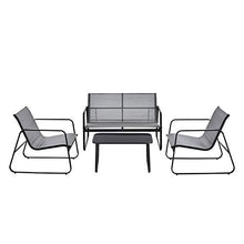 [en.casa] Set di Mobili da Giardino Arredo Esterno Set Composto di 1 Divano a 2 Posti + 2 Sedie con Braccioli + 1 Tavolino Basso con Piano in Vetro - Grigio Chiaro/Nero