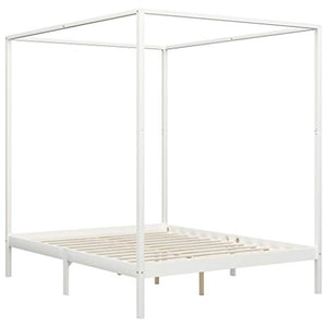 BIGTO - Struttura letto a baldacchino con 2 cassetti in legno di pino massello, mobili per camera da letto, 180 x 200 cm, colore: Bianco
