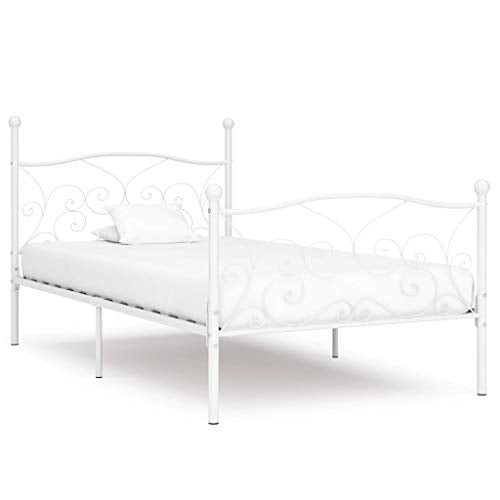 BIGTO - Struttura letto in metallo, per camera da letto, stile bianco, 90 x 200 cm