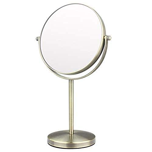 AJH Specchio bifacciale Semplice ed Elegante (Specchio Piano e Lente d'Ingrandimento 3 Volte), 6 Pollici, Asta Diritta, Bronzo Verde, Specchio da Tavolo, Specchio cosmeti
