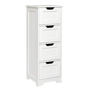 Meerveil Mobiletto Bagno, Cassettiera Armadietto Bagno da 4 Cassetti in legno Salvaspazio 30 x 30 x 82 cm per Bagno Soggiorno Corridoio Camera da letto Bianco