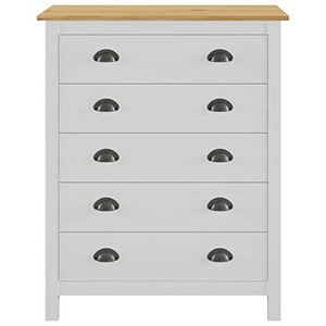 Mobiletto con 5 cassetti, cassettiera bianca in legno di pino massiccio per soggiorno, ingresso e camera da letto, 79 x 40 x 96,5 cm, bianco e legno