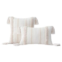 Federa per cuscino in stile tribale boho intrecciato con nappe a righe