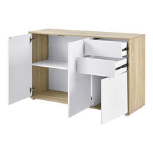 Comò con 3 Ante e 2 Cassetti con Apertura a Pressione Push-to-Open 74 x 117 x 36 cm Mobile Multiuso per Camera/Ufficio - Effetto Rovere/Bianco
