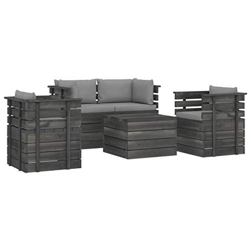 FAMIROSA Set Divani da Giardino su Pallet 5 pz con Cuscini Massello Pino-1816