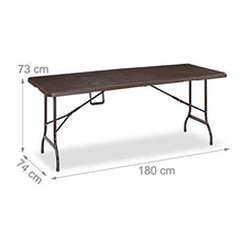 Relaxdays Tavolo Giardino, Aspetto Legno, Pieghevole, Plastica & Metallo, Esterni, Bistrò HLP: 73 x 180 x 74 cm, Marrone