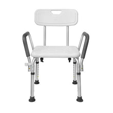 LZQ, sgabello da doccia regolabile in altezza a 5 livelli, 37,5 - 50,5 cm, con braccioli e schienale antiscivolo, seduta in alluminio e plastica HDPE