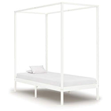 BIGTO - Struttura letto a baldacchino con 2 cassetti in legno di pino massello, mobili per camera da letto, 100 x 200 cm, colore: Bianco