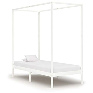 BIGTO - Struttura letto a baldacchino in legno di pino massiccio, per camera da letto, 90 x 200 cm, colore: Bianco