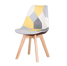 GroBKau, set di 4 sedie da ufficio in lino patchwork con gambe in legno, per casa, soggiorno, cucina, cucina, (giallo, 4)