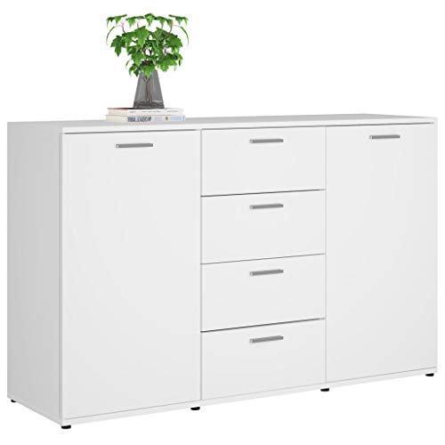 Cikonielf - Mobiletto moderno con cassetti e scaffali, 120 x 35,5 x 75 cm, con cassettiera, colore: Bianco