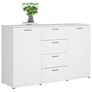 Cikonielf - Mobiletto moderno con cassetti e scaffali, 120 x 35,5 x 75 cm, con cassettiera, colore: Bianco