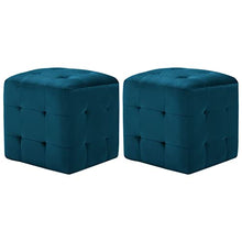 vidaXL 2X Comodini Imbottiti Telaio in Legno Stile Contemporaneo Morbidi Decorativi Pouf Notte Sgabelli Poggiapiedi Blu in Tessuto Vellutato