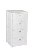 Cassettiera in plastica effetto rattan, con 4 cassetti, a rotelle, Dimensioni: 40 x 40 x 81 cm, bianco