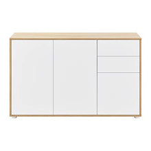 Comò con 3 Ante e 2 Cassetti con Apertura a Pressione Push-to-Open 74 x 117 x 36 cm Mobile Multiuso per Camera/Ufficio - Effetto Rovere/Bianco