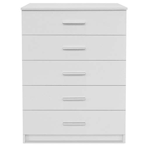 Cikonielf Credenza Buffet con 5 cassetti, cassettiera per sala da pranzo, soggiorno, camera da letto, 71 x 35 x 106 cm, bianco opaco