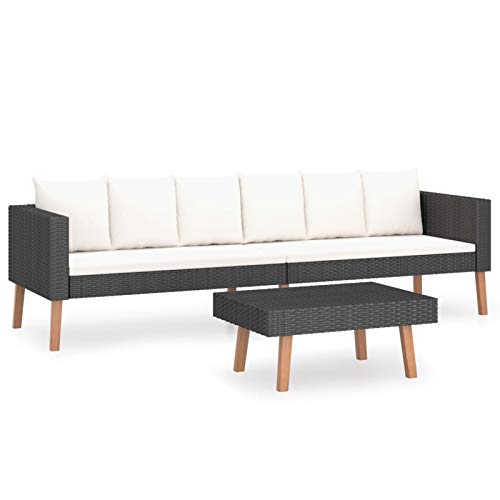 Tidyard Divano da Giardino con Tavolino in Polyrattan Nero,Divano da Esterno con Tavolino in Polyrattan,Divano da Giardino Esterno con 2 Posti,Divano da Giardino Esterno con 3 Posti
