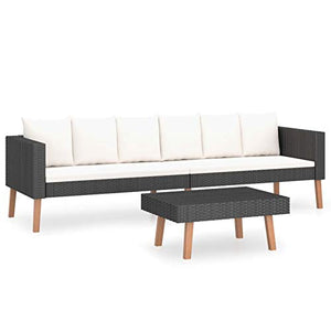 Tidyard Divano da Giardino con Tavolino in Polyrattan Nero,Divano da Esterno con Tavolino in Polyrattan,Divano da Giardino Esterno con 2 Posti,Divano da Giardino Esterno con 3 Posti