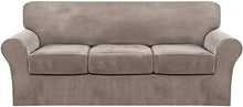 LINGKY Fodera per Divano in Velluto con 2 Fodere per Cuscino Separate, Protezione per Mobili Antiscivolo Ultra Morbida in Peluche Antiscivolo con Fondo Elastico (Taupe,3 posti(173-229 cm))