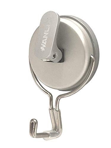 Gancio a ventosa per bagno e cucina, in alluminio argentato e acciaio inox.