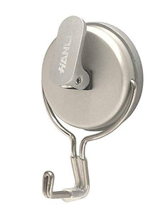 Gancio a ventosa per bagno e cucina, in alluminio argentato e acciaio inox.
