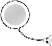 Specchio cosmetico illuminato con ingrandimento 10x, rotazione a 360°, specchio da barba con ventosa e collo di cigno flessibile