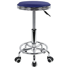 KKTONER Poggiapiedi rotondo regolazione in altezza in pelle PU con cuscinetti moderno stile industriale in metallo rotante per salone SPA sgabello per massaggi per piccoli lavori (blu)