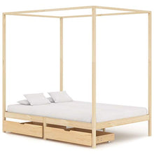 BIGTO - Struttura letto a baldacchino con 2 cassetti in legno di pino massello, mobili per camera da letto, 140 x 200 cm, colore: Marrone chiaro