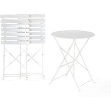 PiuShopping Set da Pranzo per Giardino, in Acciaio con Tavolo Rotondo E 2 SEDIE Pieghevoli (Bianco)