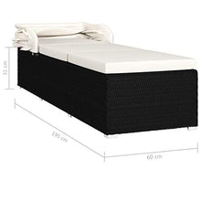 Tidyard Lettino Prendisole Tettuccio e Cuscino Polyrattan Bianco Crema,Lettini da Giardino in Legno, Sedie a Sdraio da Giardino in Legno 195 x 60 x 110 cm
