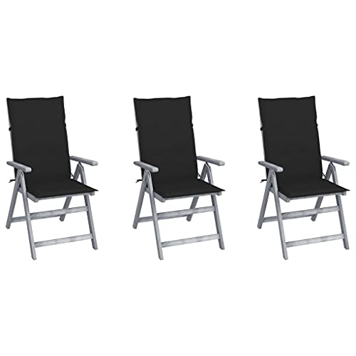 vidaXL Sedie da Giardino Reclinabili 3 pz con Cuscini Massello Acacia