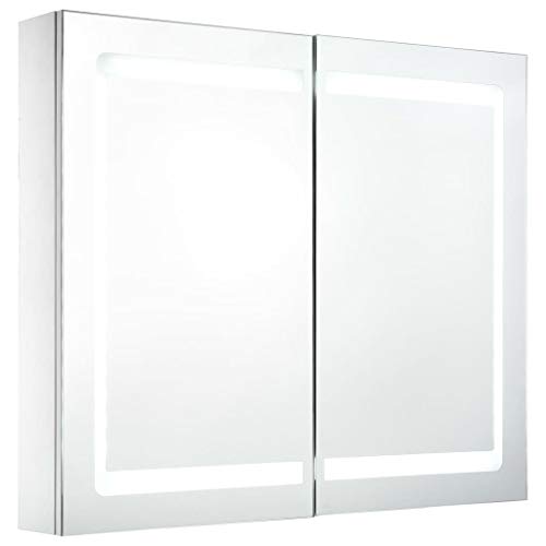 Festnight Armadietto Bagno con Specchio e LED,Pensili Bagno,Mobile Specchio Bagno,Specchiera Bagno con Luce,Mobiletto Bagno Pensile,Mobiletto Bagno con Specchio 80x12,2x68 cm
