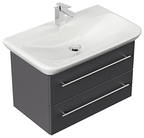 emotion MYDAY80CM000104DE - Lavabo con mobiletto, in Legno, 80 x 45 x 41,6 cm, Colore: Antracite Lucido