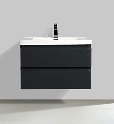Yellow shop - Mobile Bagno Sospeso Cm 100 in Legno Completo di Lavabo in Marmoresina con E Senza Specchiera A LED Modello Meg 1000 Varie Colorazioni Graphite Lucido (Mobile + Lavabo)