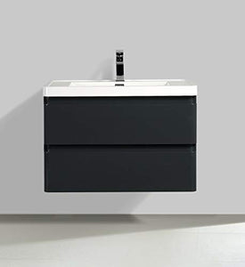 Yellow shop - Mobile Bagno Sospeso Cm 100 in Legno Completo di Lavabo in Marmoresina con E Senza Specchiera A LED Modello Meg 1000 Varie Colorazioni Graphite Lucido (Mobile + Lavabo)