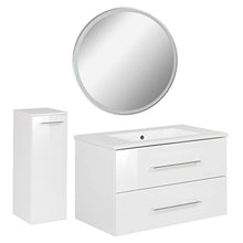 FACKELMANN B.Perfekt - Set di mobili da bagno, 3 pezzi, con mobiletto in ceramica, 80 cm e specchio rotondo a LED