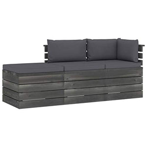 FAMIROSA Set Divani da Giardino su Pallet 3 pz con Cuscini Massello Pino-1767