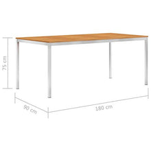 E E-NICES Tavolo da Pranzo Giardino 180x90x75cm Legno Acacia Acciaio Inox