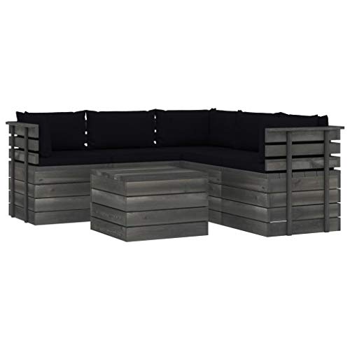 FAMIROSA Set Divani da Giardino su Pallet 6 pz con Cuscini Massello Pino-1906