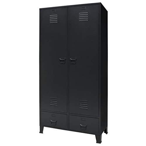 Tidyard Armadio in Metallo in Stile Industriale,Mobiletto Autoportante con 2 Ante e 2 Cassetti per Soggiorno,Camera da Letto,Corridoio,Cucina, 90x40x180 cm Nero