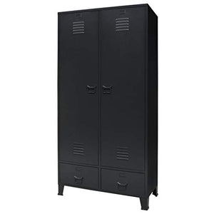 Tidyard Armadio in Metallo in Stile Industriale,Mobiletto Autoportante con 2 Ante e 2 Cassetti per Soggiorno,Camera da Letto,Corridoio,Cucina, 90x40x180 cm Nero