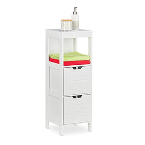 Relaxdays Mobiletto da Bagno, Armadietto a Colonna, 90 x 30 x 30cm, 2 Cassetti, 1 Scaffale, da Terra, Lavanderia, bianco, 100% fibra di legno, 1 pz