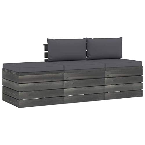 FAMIROSA Set Divani da Giardino su Pallet 3 pz con Cuscini Massello Pino-1755