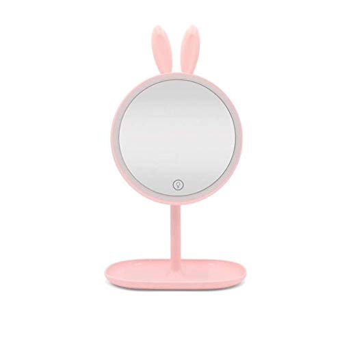 AJH Casa Specchio da toeletta Specchio da Trucco Specchio per Trucco Luce a LED 2 in 1 Lampada da Tavolo Rotonda Mini Specchio Portatile di Bellezza Specchi per Touch scr