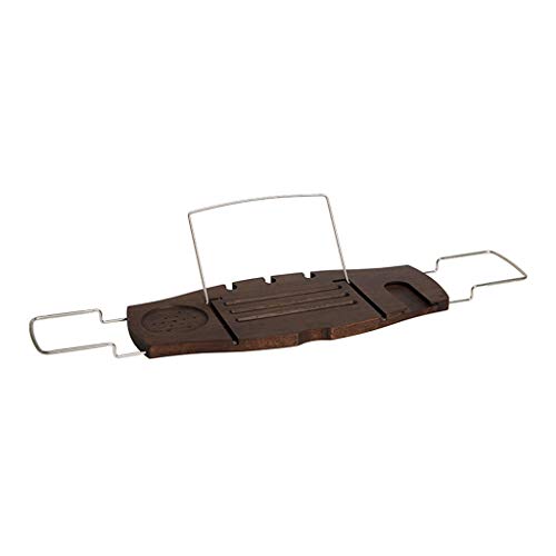 Cremagliere Bagno Pallet, Retrattile Naturale Cornice Di Bambù Con Ripiano In Vetro Vasca Circolare Candela Portasapone Tazza Cosmetici Scaffale Antiscivolo Impermeabile (74-92cm) ( Colore : Brown )
